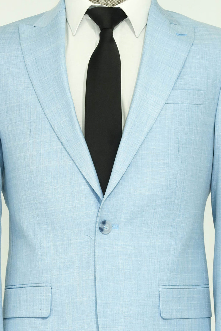 WSS Two Piece Slim Fit Single Button Light Blue Men Suit  - Singen