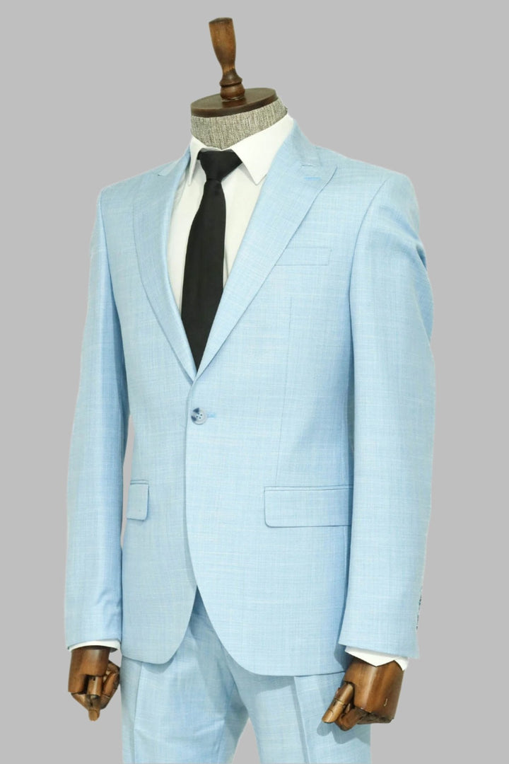 WSS Two Piece Slim Fit Single Button Light Blue Men Suit  - Singen