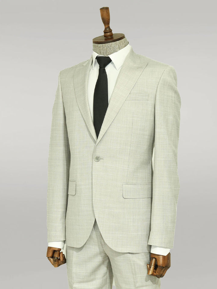 WSS Two Piece Slim Fit Single Button Light Grey Men Suit  - Singen