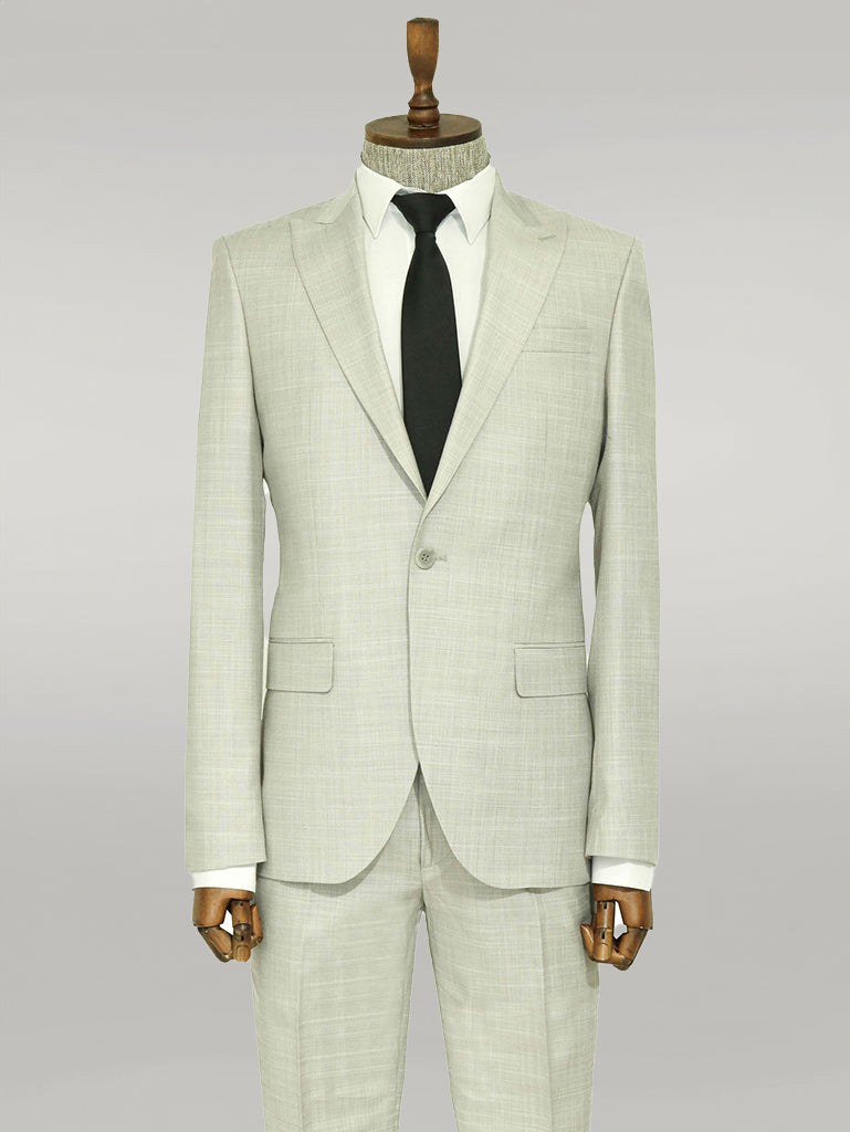 WSS Two Piece Slim Fit Single Button Light Grey Men Suit  - Singen