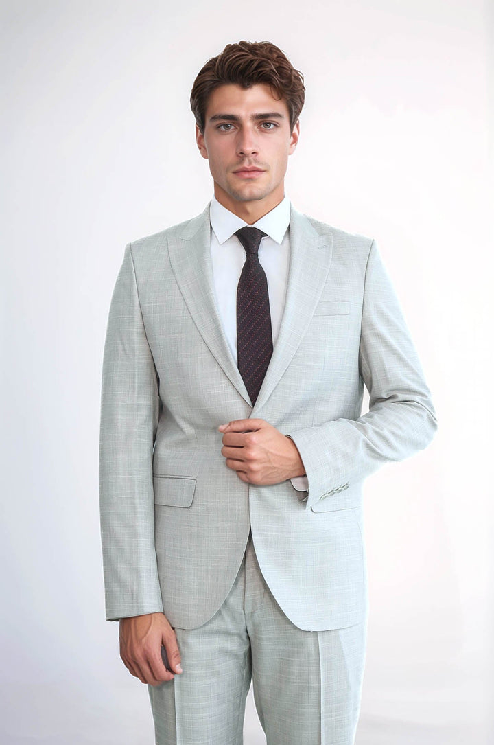 WSS Two Piece Slim Fit Single Button Light Grey Men Suit  - Mansfield