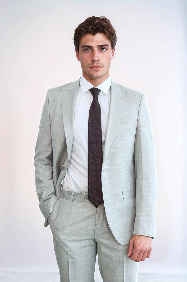 WSS Two Piece Slim Fit Single Button Light Grey Men Suit  - Mansfield