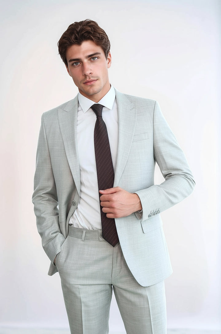 WSS Two Piece Slim Fit Single Button Light Grey Men Suit  - Chalándri