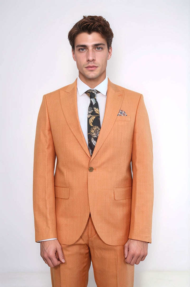 WSS Two Piece Slim Fit Single Button Mustard Yellow Men Suit  - Albufeira