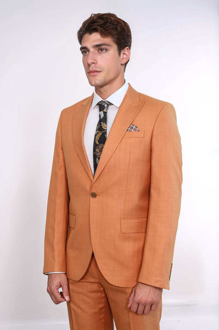 WSS Two Piece Slim Fit Single Button Mustard Yellow Men Suit  - Albufeira