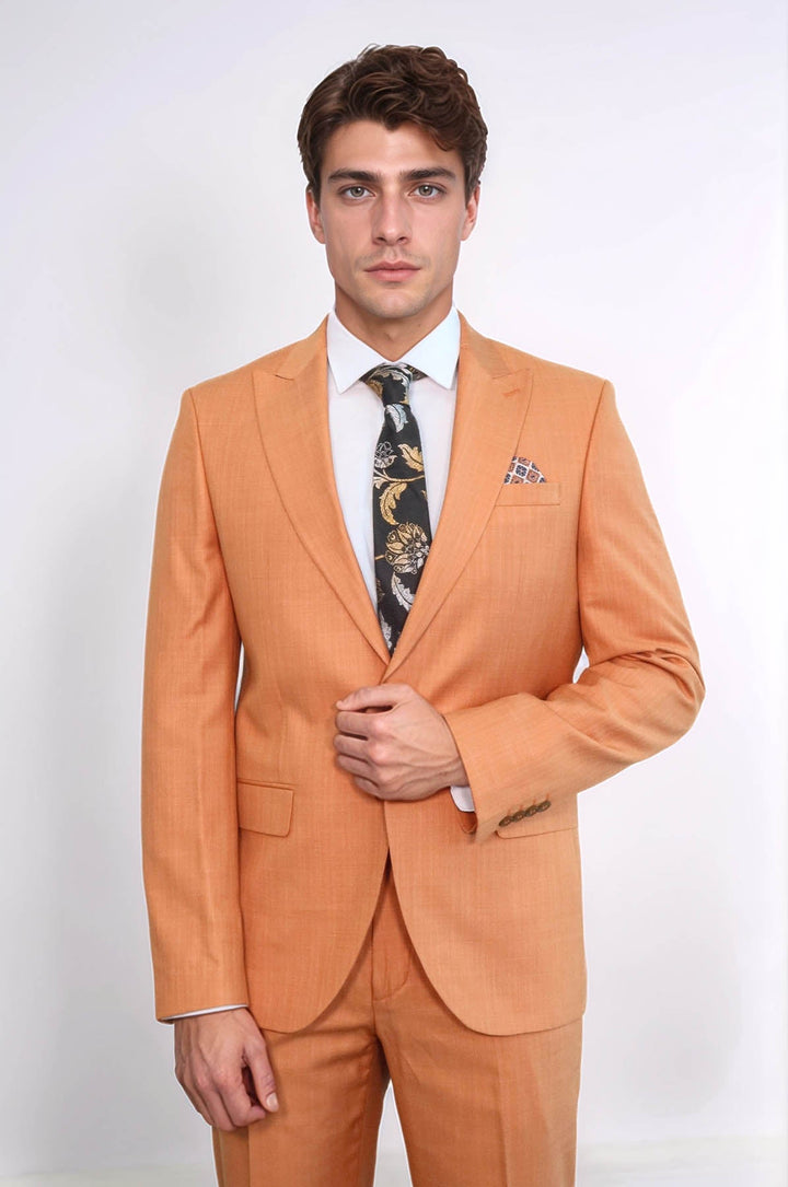 WSS Two Piece Slim Fit Single Button Mustard Yellow Men Suit  - Albufeira