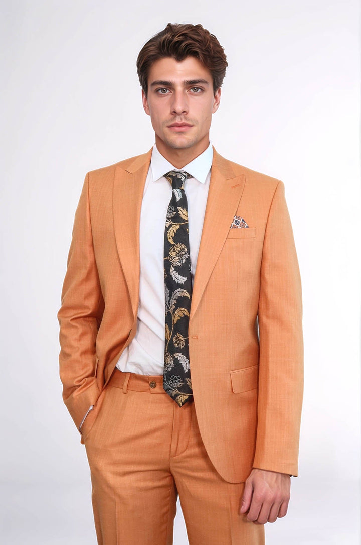 WSS Two Piece Slim Fit Single Button Mustard Yellow Men Suit  - Albufeira