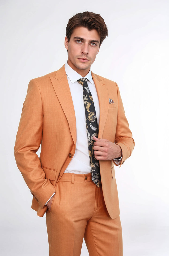 WSS Two Piece Slim Fit Single Button Mustard Yellow Men Suit  - Manchester