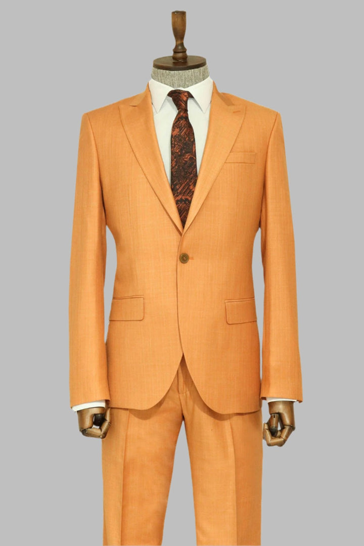 WSS Two Piece Slim Fit Single Button Mustard Yellow Men Suit  - Singen