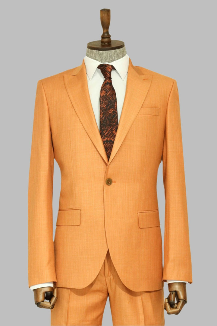 WSS Two Piece Slim Fit Single Button Mustard Yellow Men Suit  - Singen