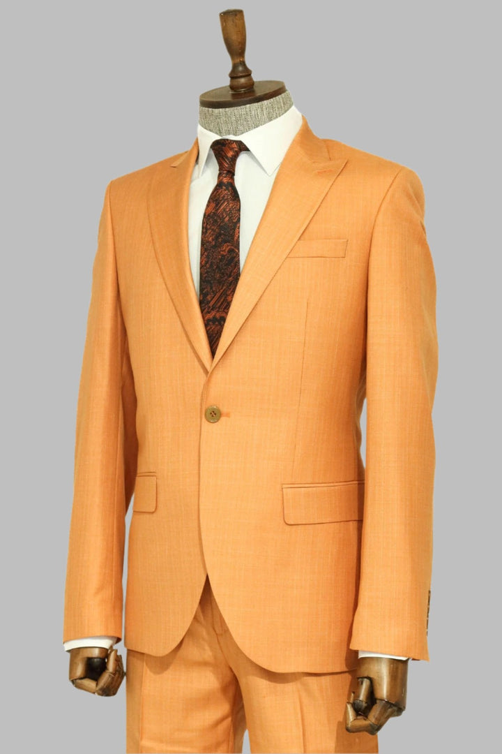 WSS Two Piece Slim Fit Single Button Mustard Yellow Men Suit  - Singen
