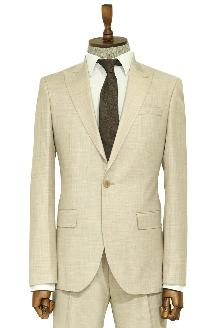 WSS Two Piece Slim Fit Single Button Beige Men Suit  - Ashton