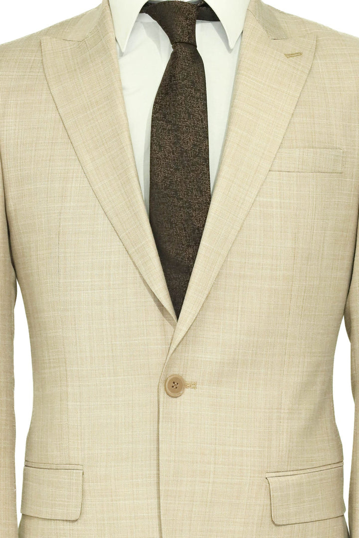 WSS Two Piece Slim Fit Single Button Beige Men Suit - Lerma