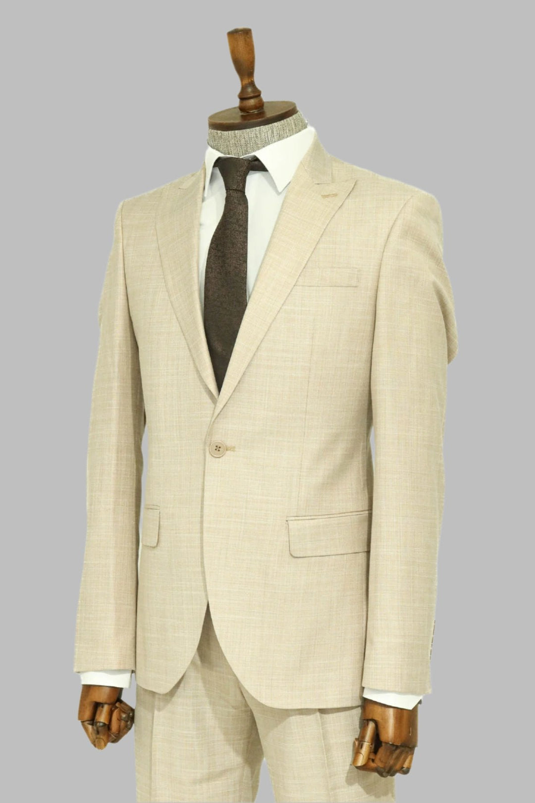 WSS Two Piece Slim Fit Single Button Beige Men Suit - Lerma