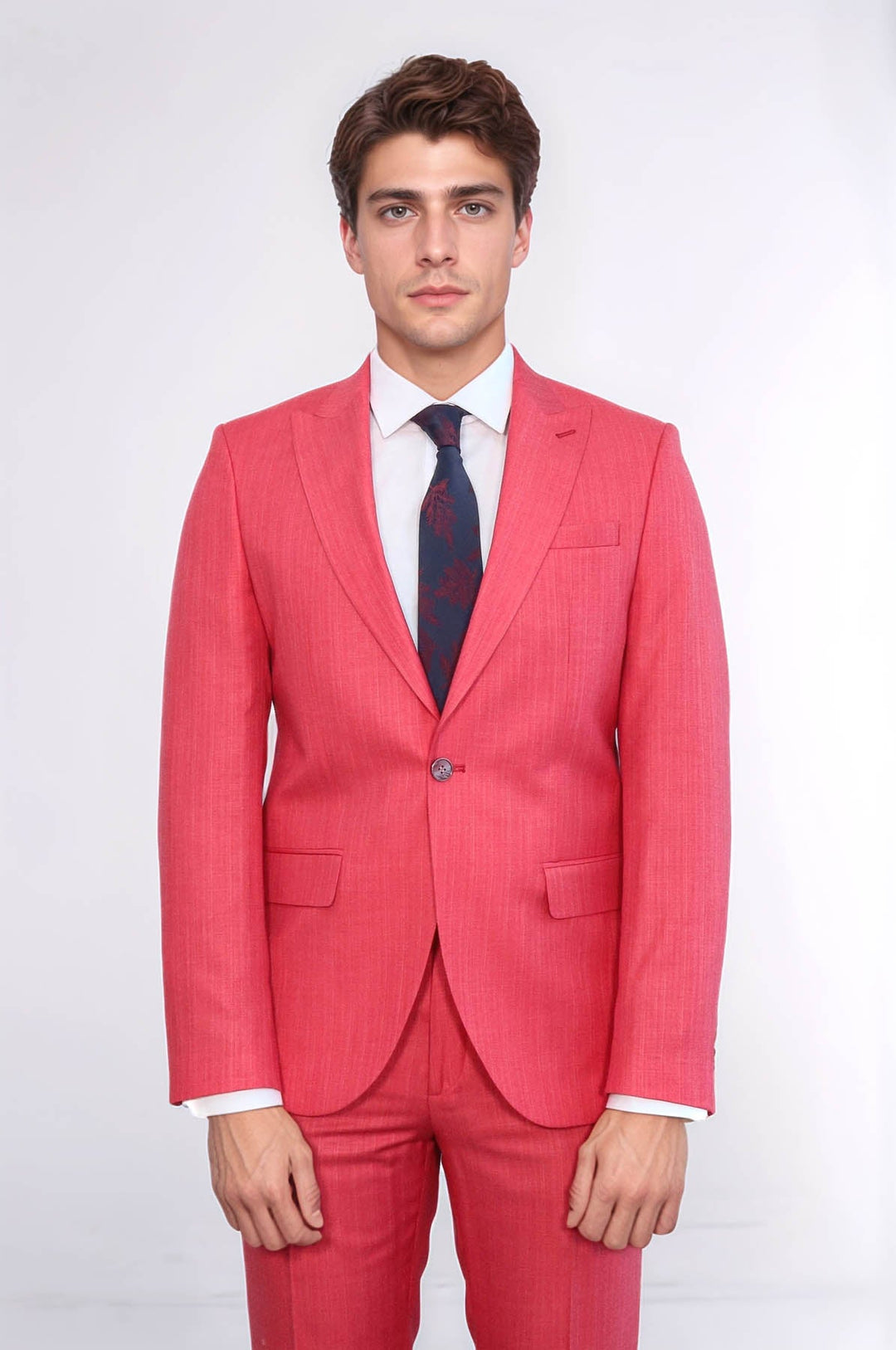 WSS Two Piece Slim Fit Single Button Coral Red Men Suit  - West Haven