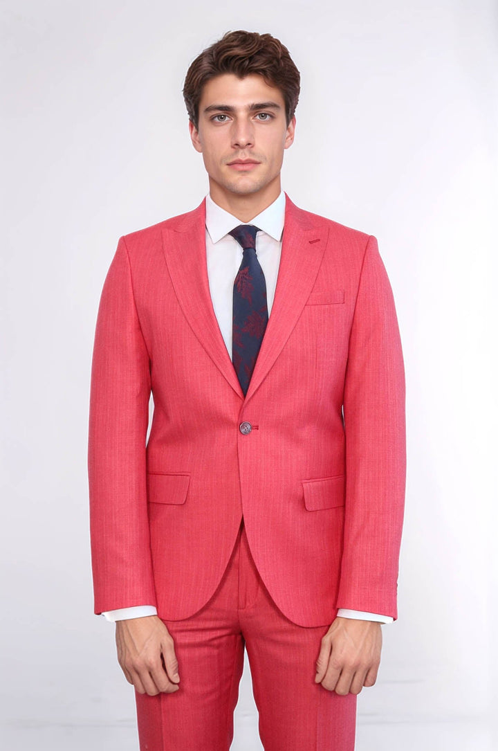 WSS Two Piece Slim Fit Single Button Coral Red Men Suit  - West Haven
