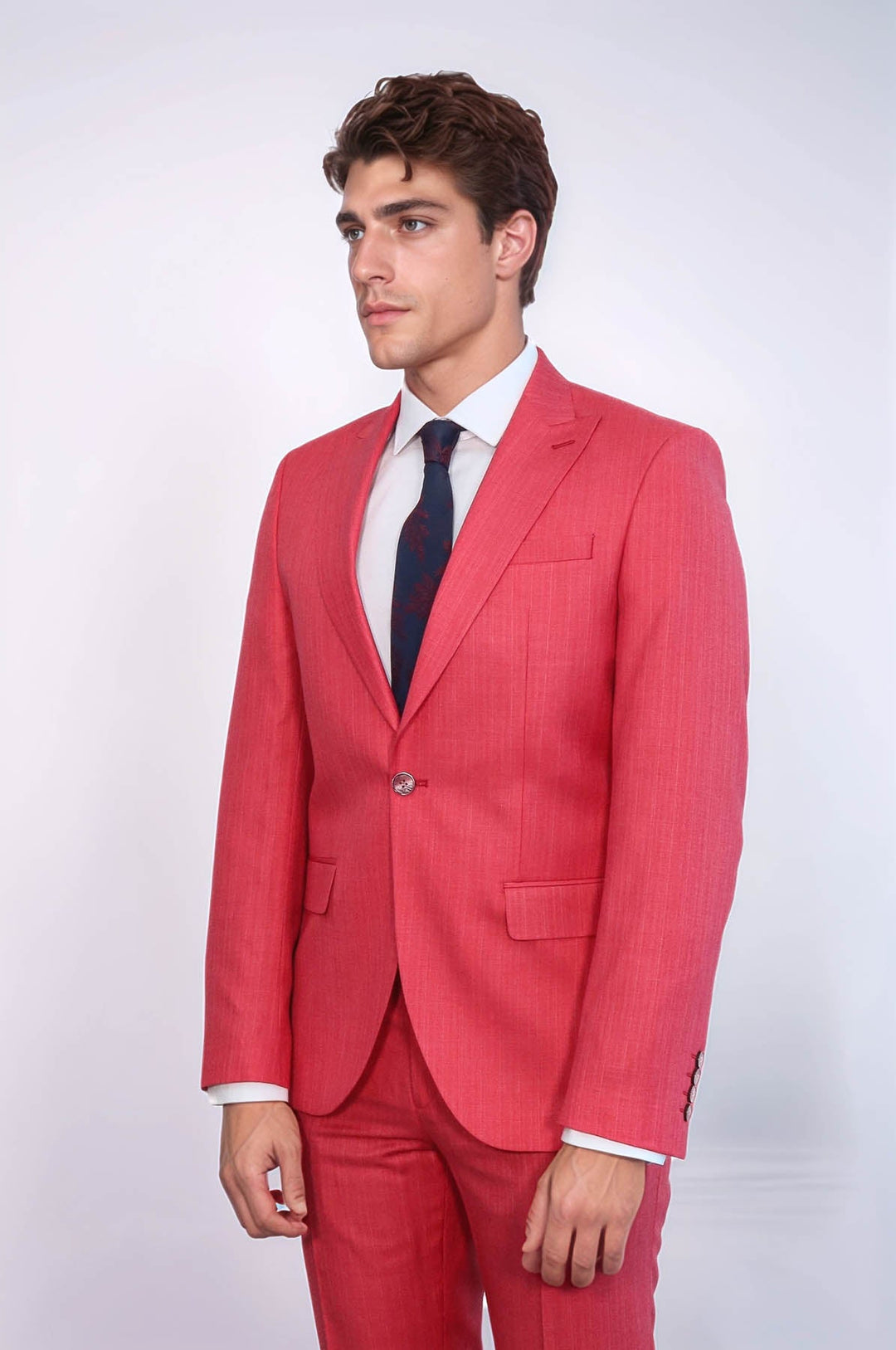 WSS Two Piece Slim Fit Single Button Coral Red Men Suit  - West Haven