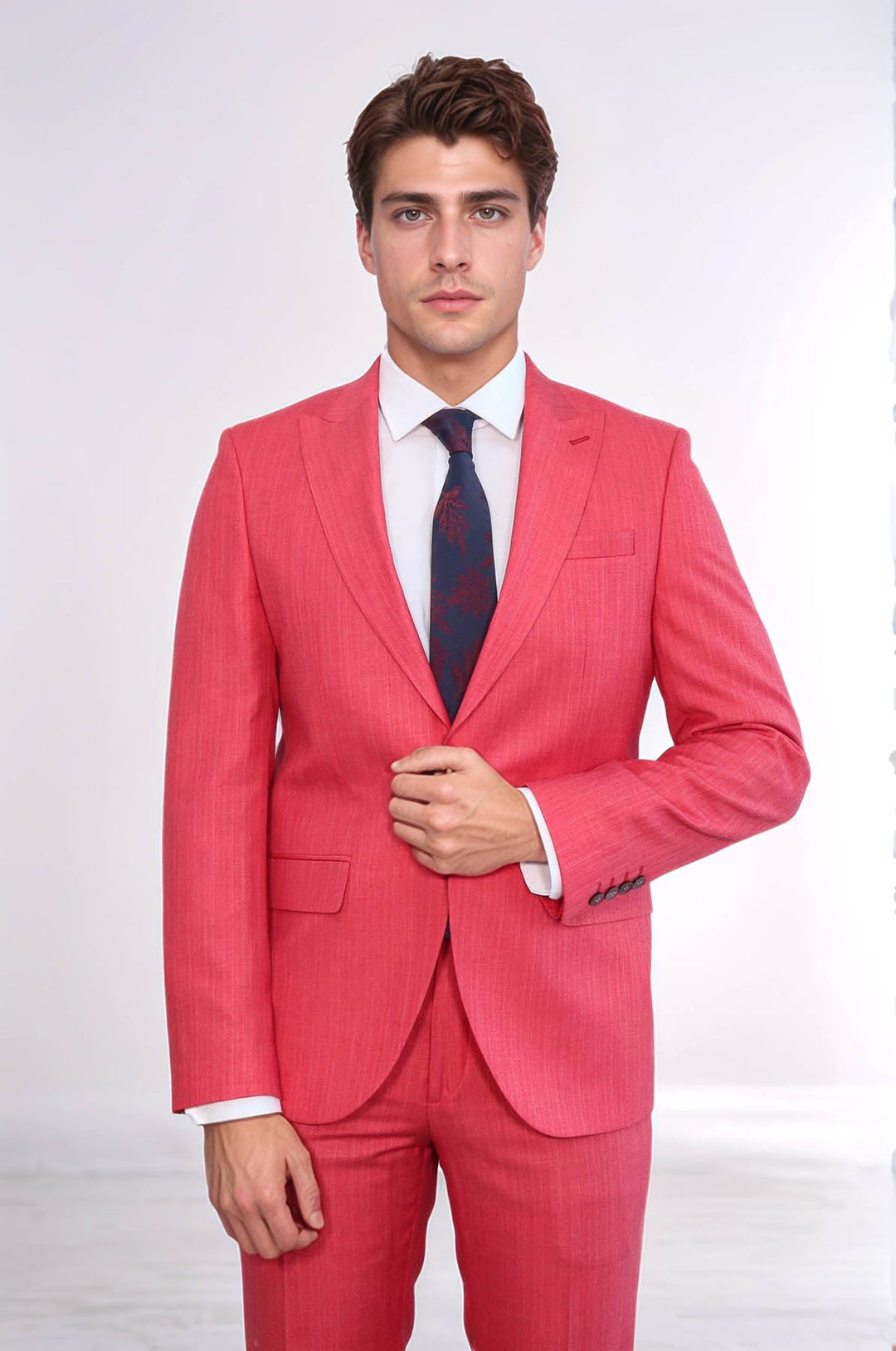 WSS Two Piece Slim Fit Single Button Coral Red Men Suit  - West Haven