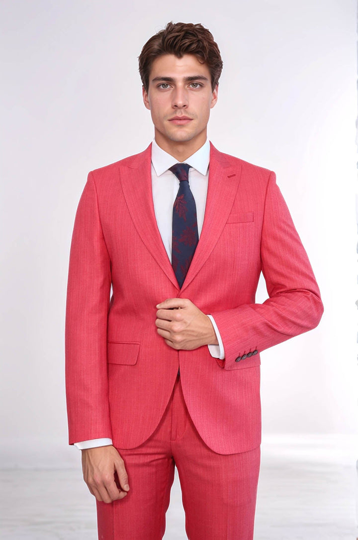 WSS Two Piece Slim Fit Single Button Coral Red Men Suit  - West Haven