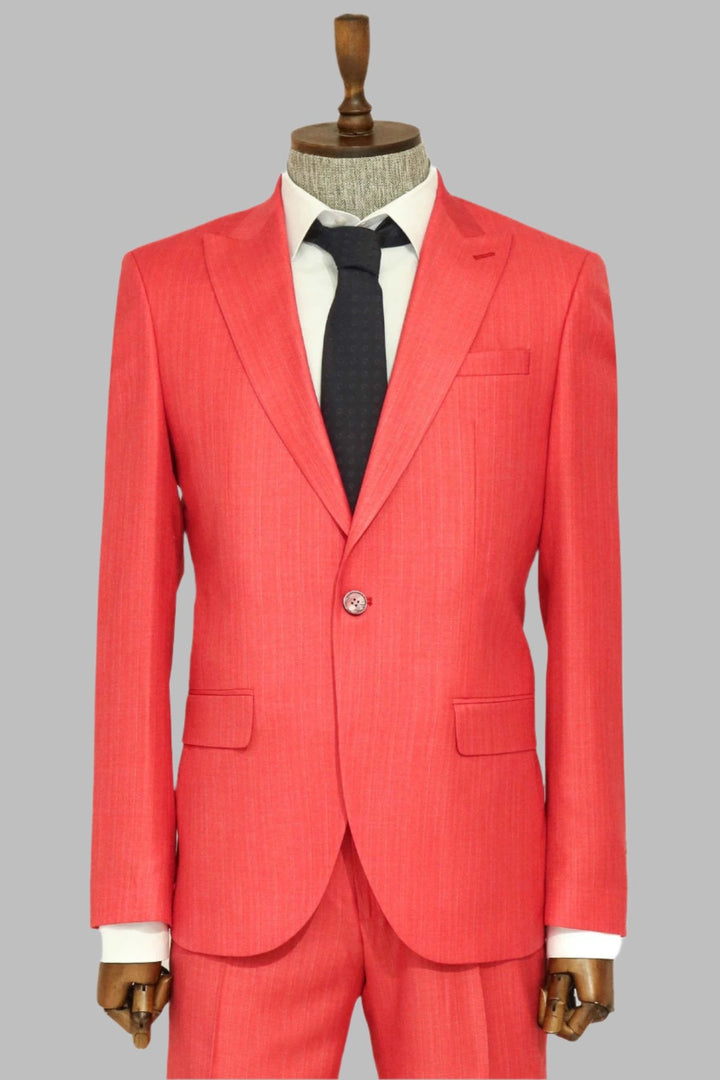 WSS Two Piece Slim Fit Single Button Coral Red Men Suit  - Singen