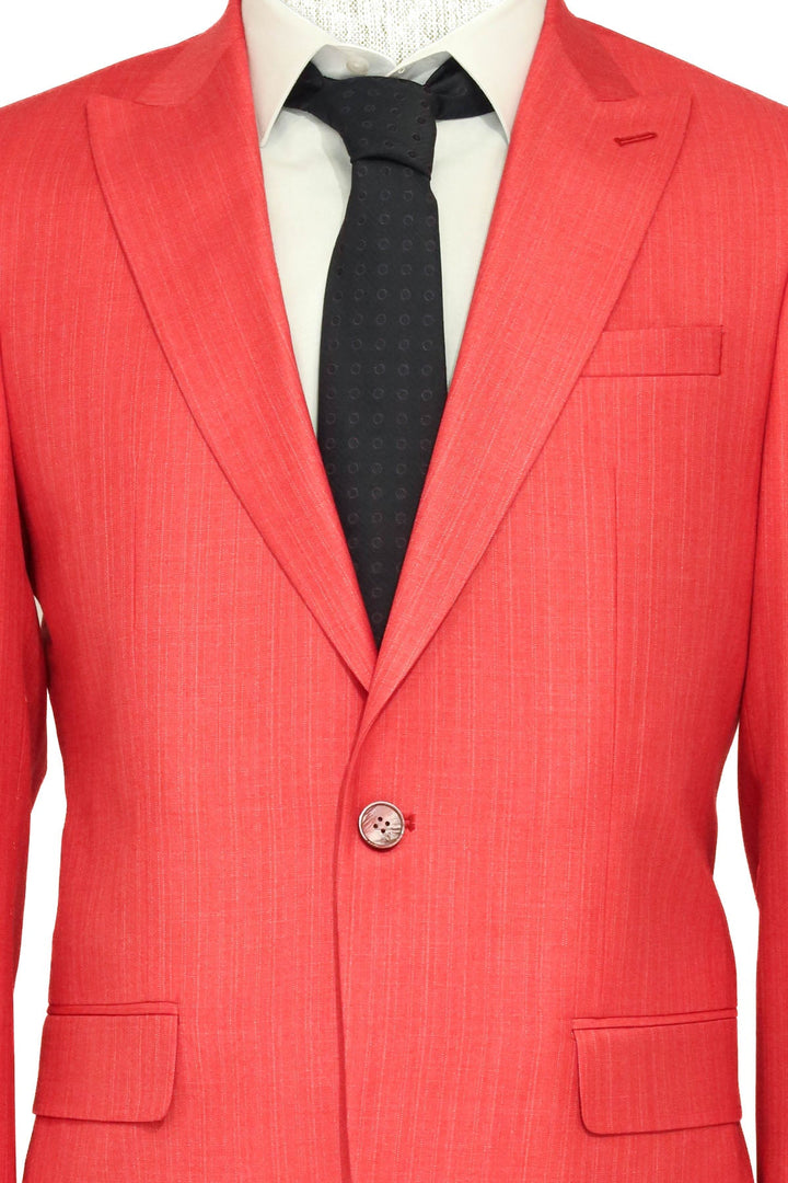 WSS Two Piece Slim Fit Single Button Coral Red Men Suit  - Singen