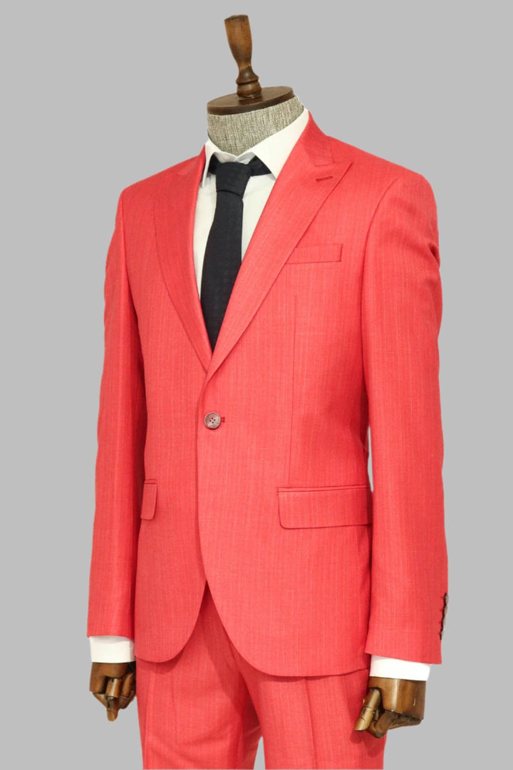 WSS Two Piece Slim Fit Single Button Coral Red Men Suit  - Singen