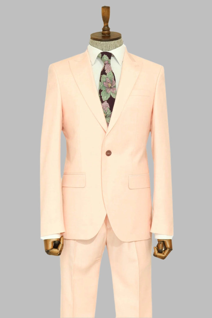 WSS Two Piece Slim Fit Single Button Peach Colour Men Suit  - Singen