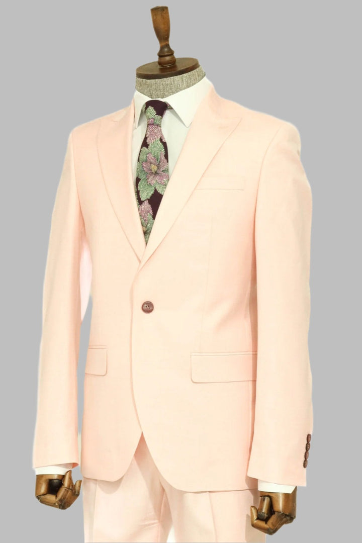 WSS Two Piece Slim Fit Single Button Peach Colour Men Suit  - Singen