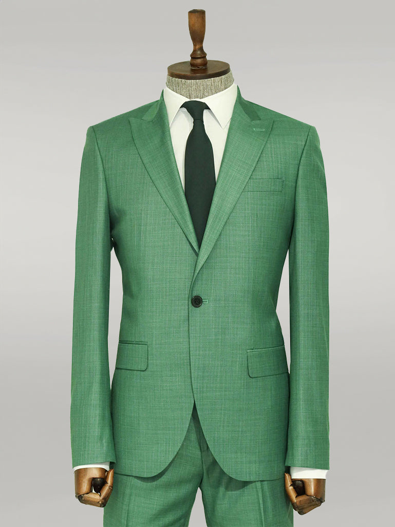 WSS Two Piece Slim Fit Single Button Green Men Suit  - Singen