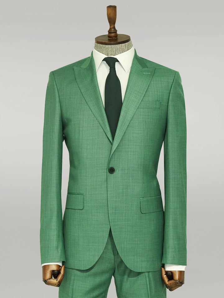 WSS Two Piece Slim Fit Single Button Green Men Suit  - Singen