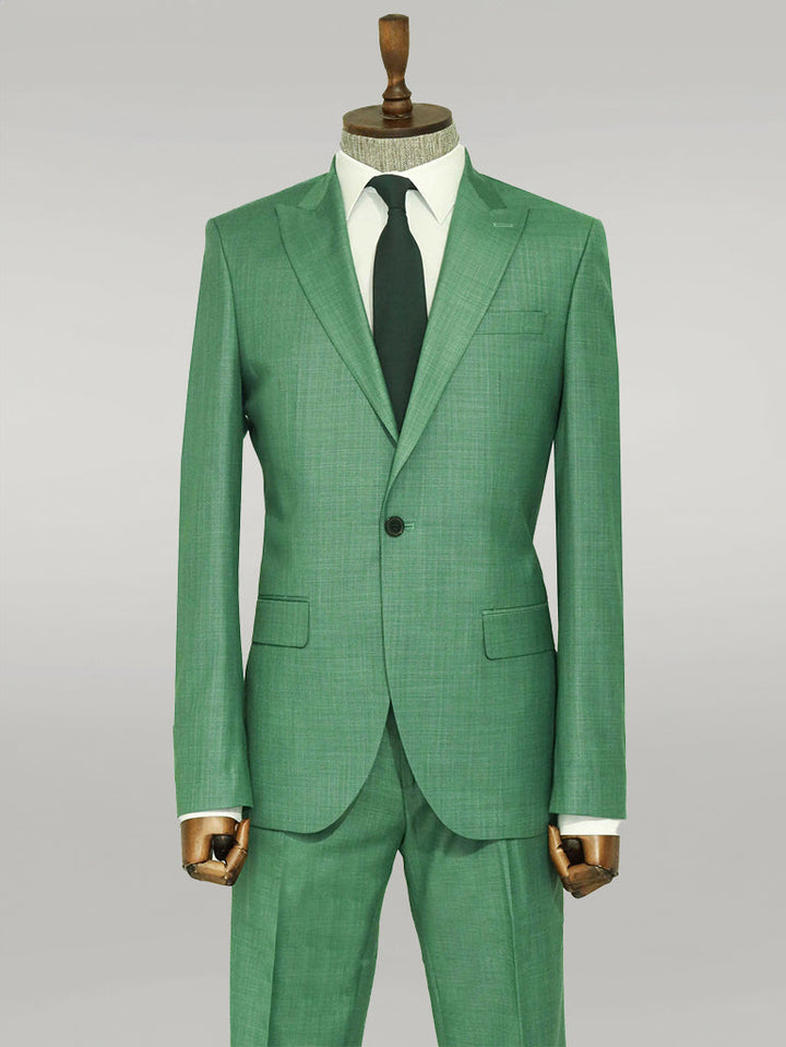 WSS Two Piece Slim Fit Single Button Green Men Suit  - Singen