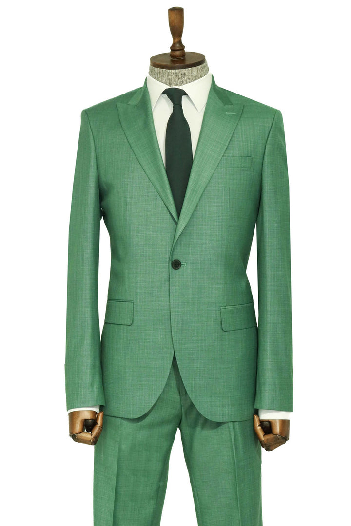 WSS Two Piece Slim Fit Single Button Green Men Suit  - Singen