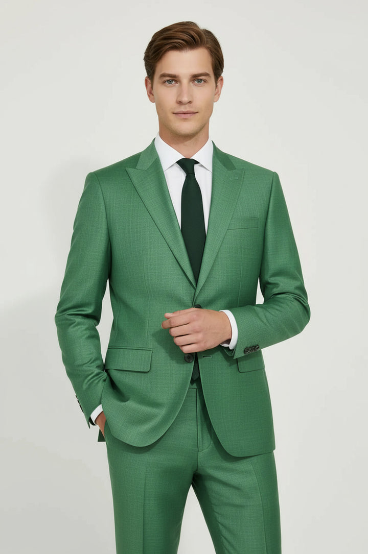 WSS Two Piece Slim Fit Single Button Green Men Suit  - Rincón de la Victoria