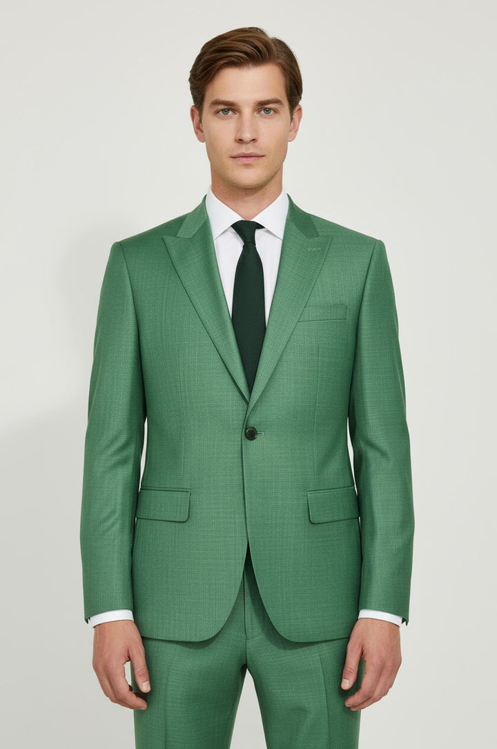 WSS Two Piece Slim Fit Single Button Green Men Suit  - Rincón de la Victoria