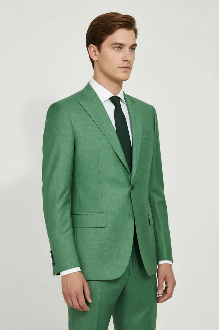 WSS Two Piece Slim Fit Single Button Green Men Suit  - Rincón de la Victoria
