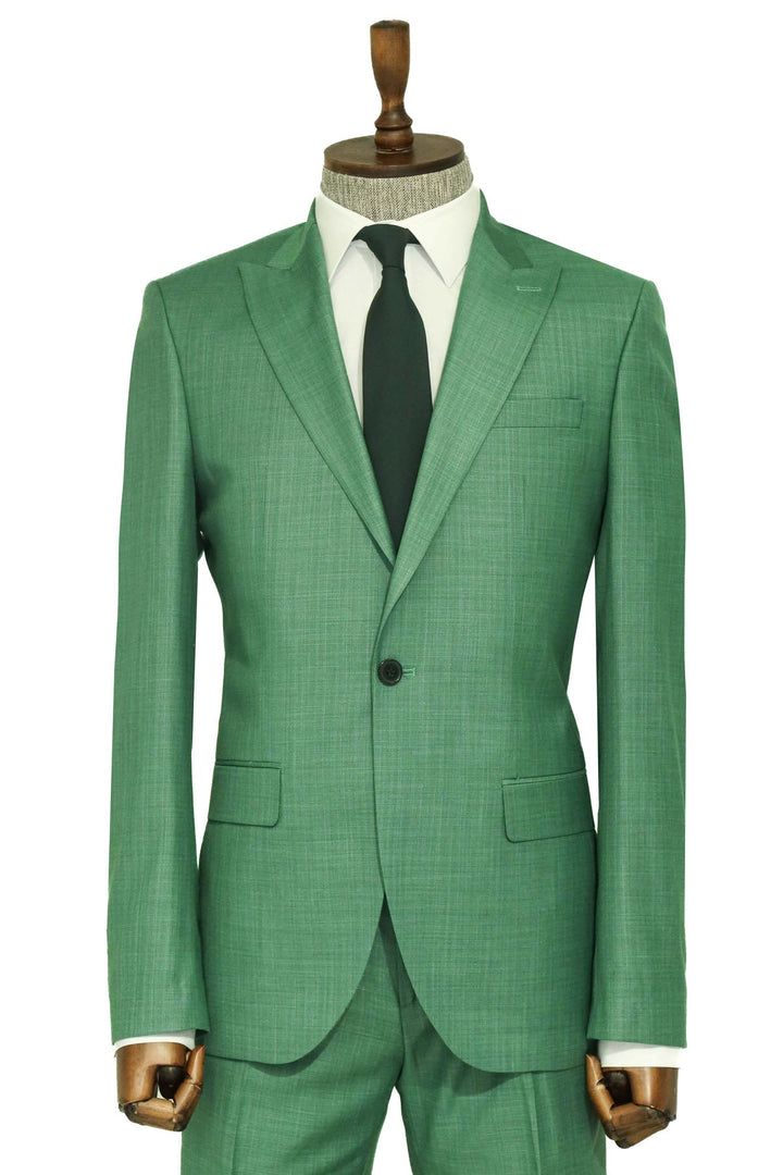 WSS Two Piece Slim Fit Single Button Green Men Suit  - Singen