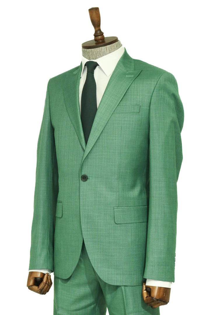 WSS Two Piece Slim Fit Single Button Green Men Suit  - Singen