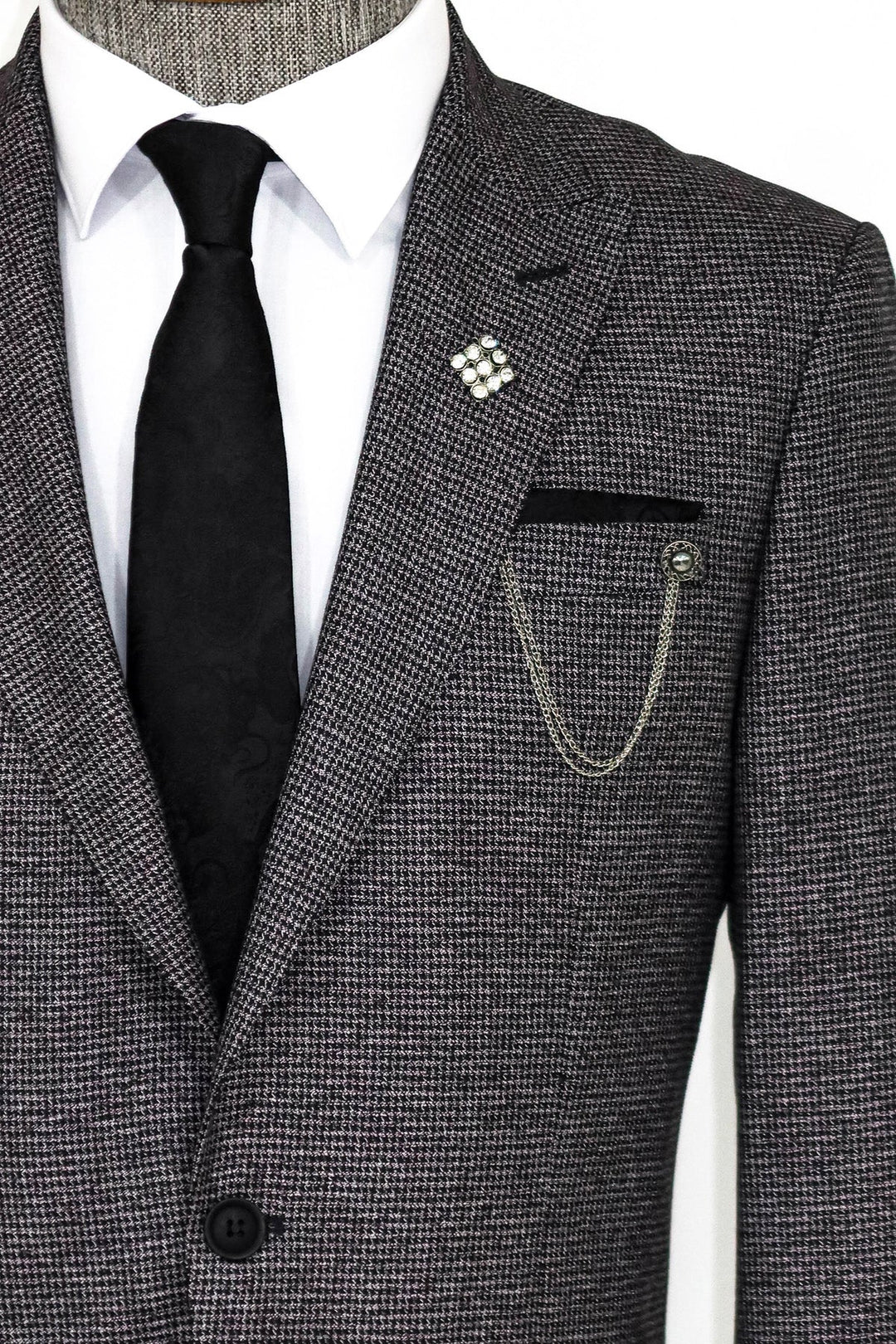 WSS Slim Fit Houndstooth Patterned 2 Piece Grey Men Suit  - Auckland