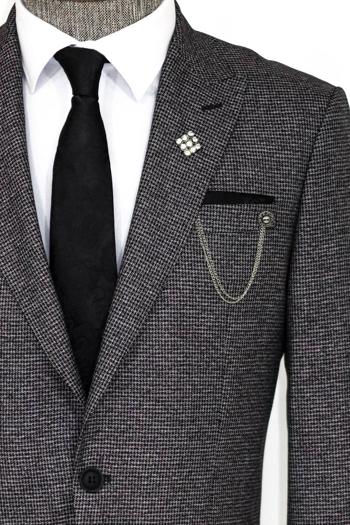 WSS Slim Fit Houndstooth Patterned 2 Piece Grey Men Suit  - Auckland