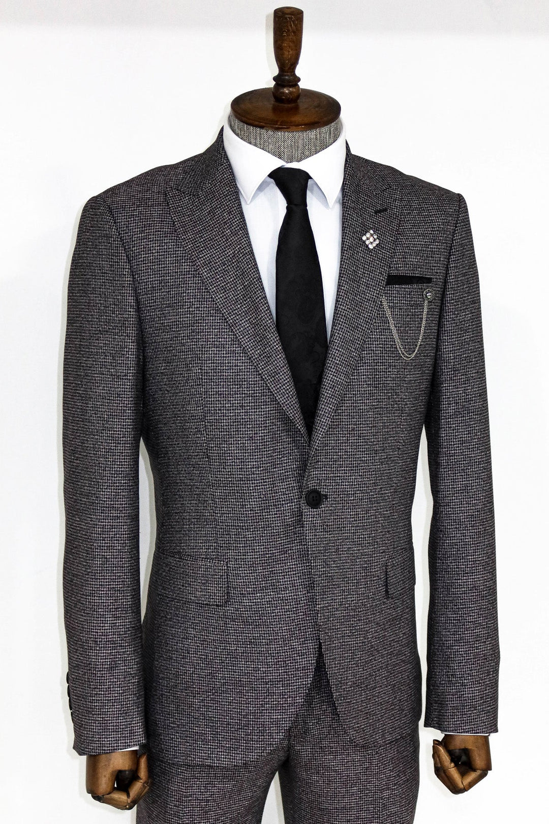 WSS Slim Fit Houndstooth Patterned 2 Piece Grey Men Suit  - Auckland