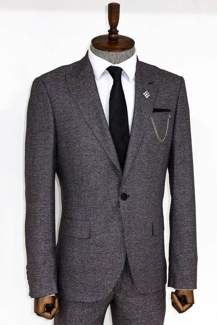 WSS Slim Fit Houndstooth Patterned 2 Piece Grey Men Suit  - Auckland