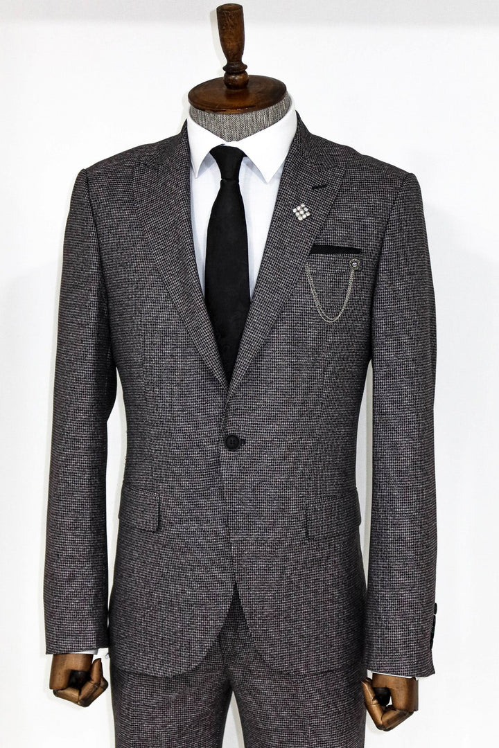 WSS Slim Fit Houndstooth Patterned 2 Piece Grey Men Suit  - Auckland