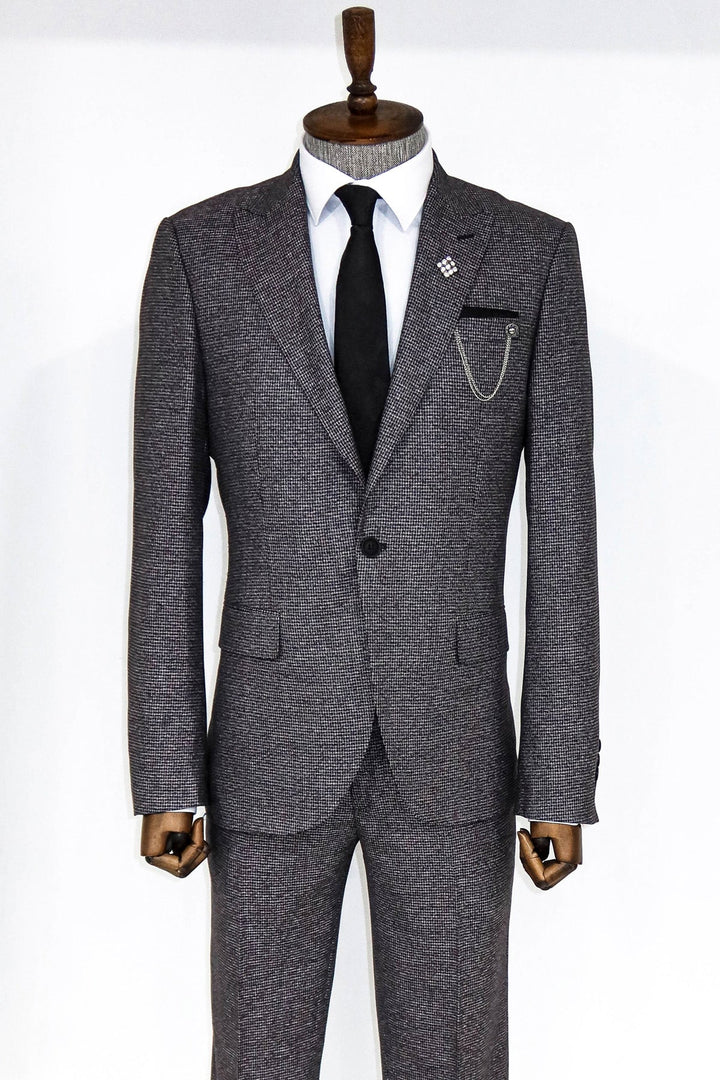 WSS Slim Fit Houndstooth Patterned 2 Piece Grey Men Suit  - Auckland