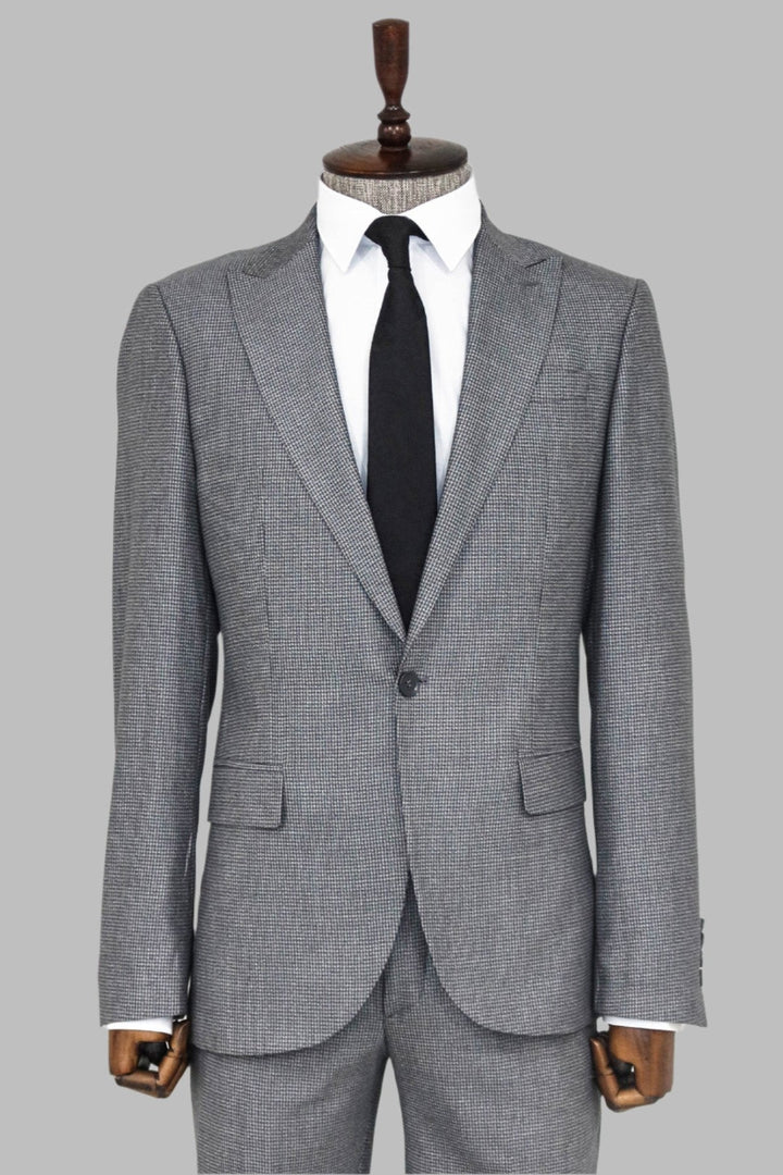 WSS Slim Fit Houndstooth Patterned 2 Piece Grey Men Suit  - Savona