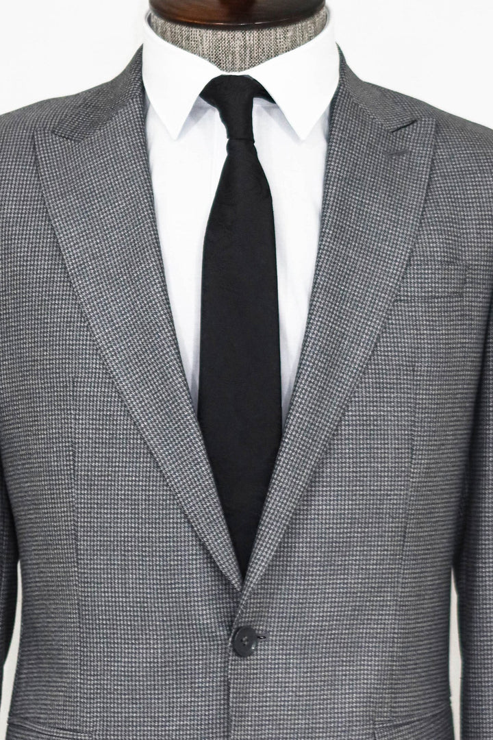 WSS Slim Fit Houndstooth Patterned 2 Piece Grey Men Suit  - Savona