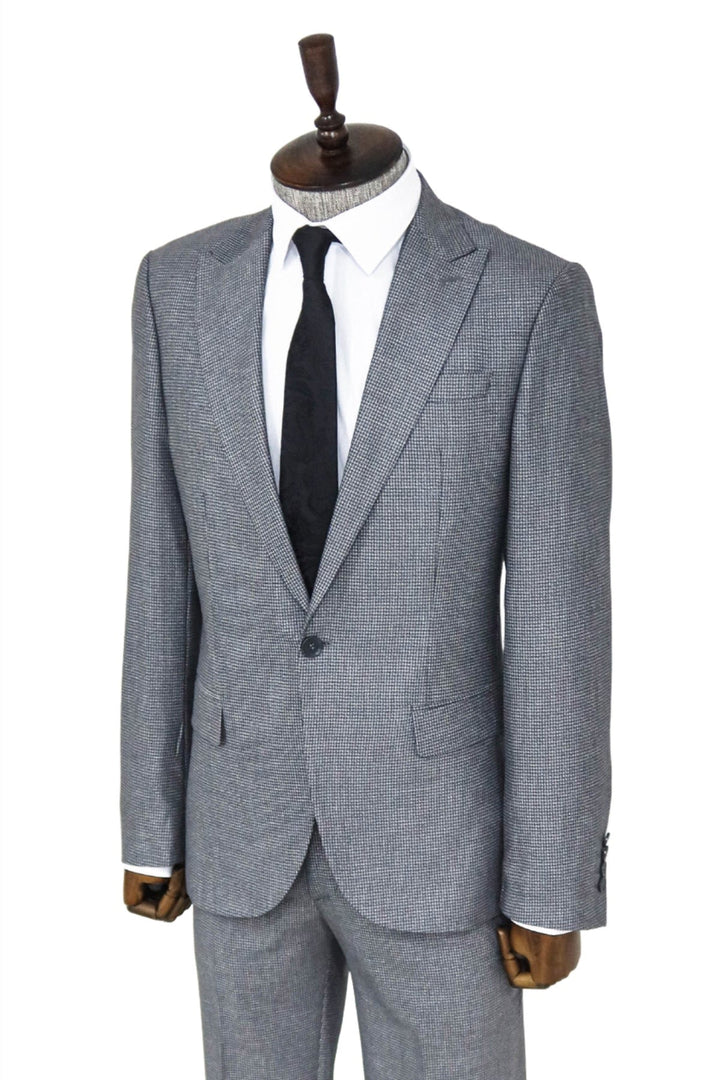 WSS Slim Fit Houndstooth Patterned 2 Piece Grey Men Suit  - Savona
