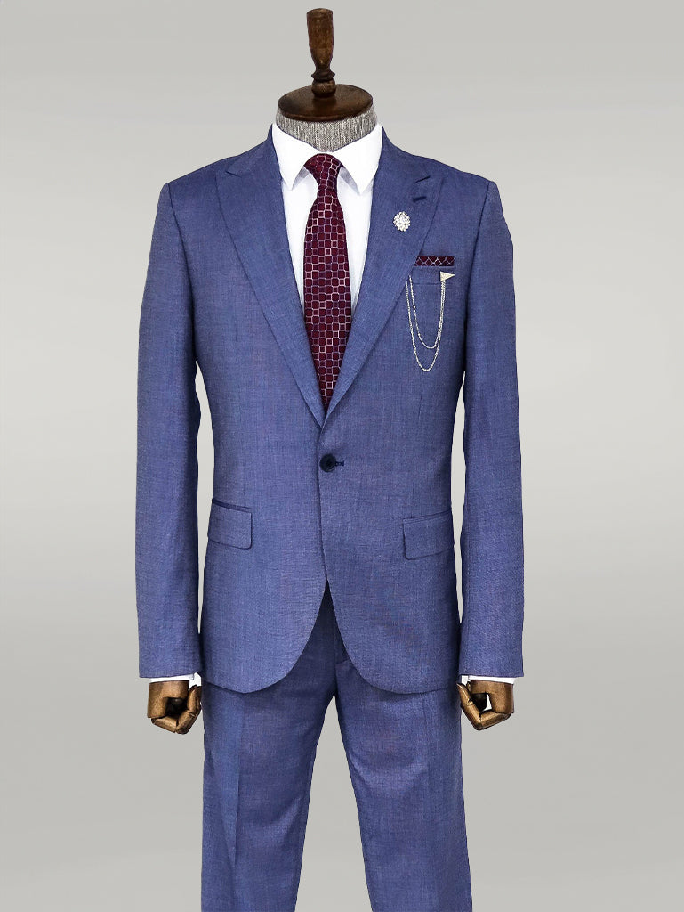 WSS Patterned Two Piece Blue Men Suit  - Pittsburgh