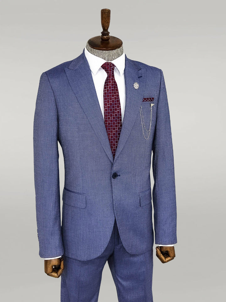 WSS Patterned Two Piece Blue Men Suit  - Pittsburgh