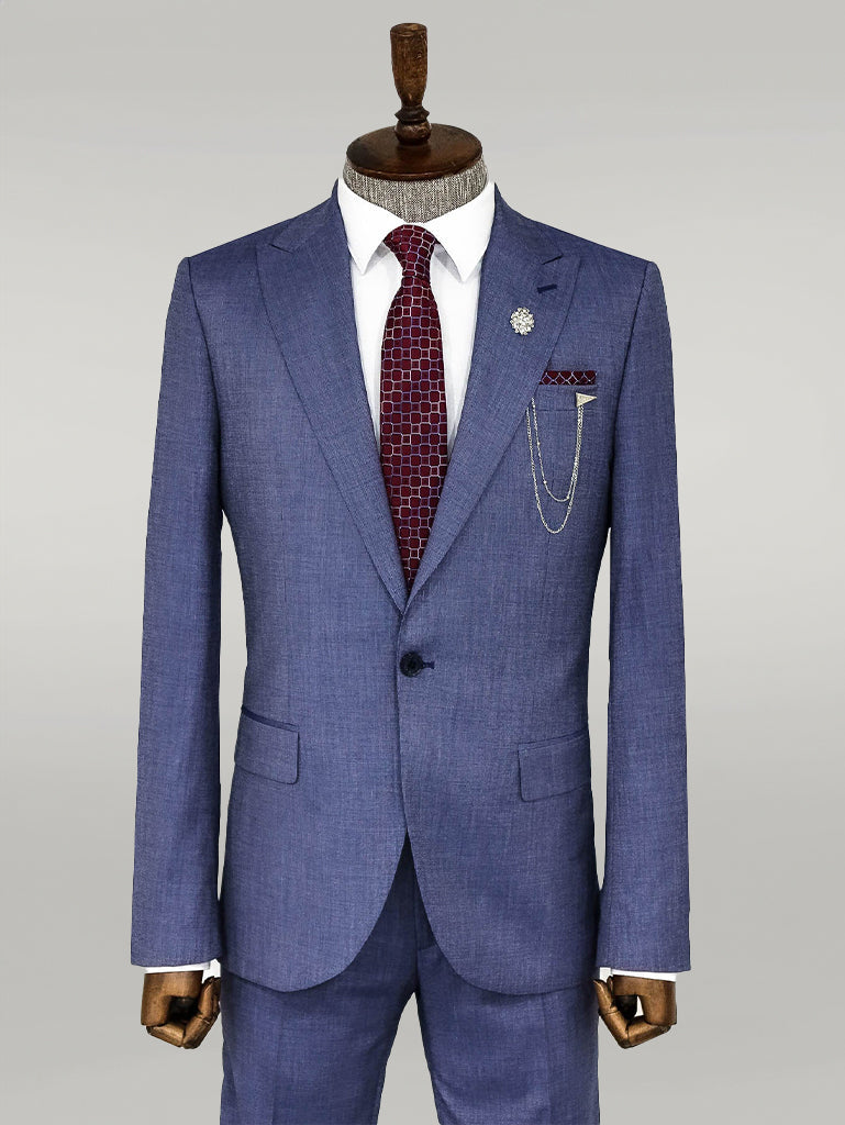 WSS Patterned Two Piece Blue Men Suit  - Pittsburgh