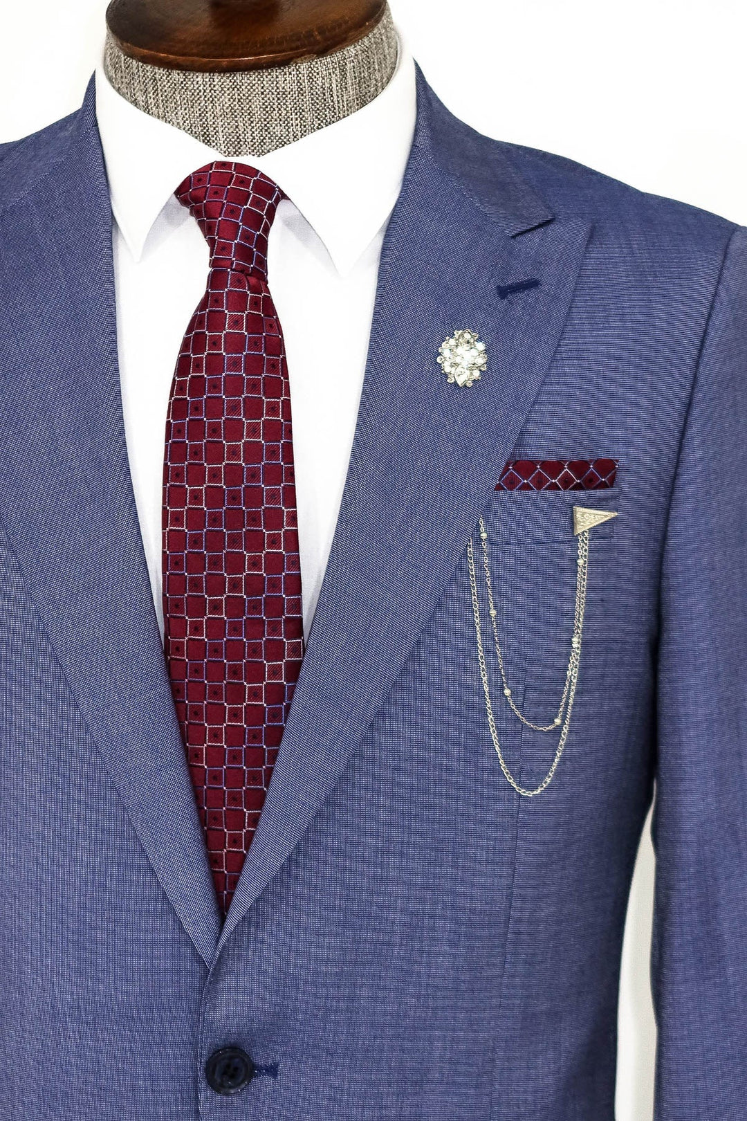 WSS Patterned Two Piece Blue Men Suit  - Pittsburgh